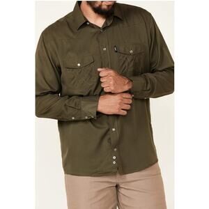 Hooey Habitat Long Sleeve Pearl Snap Shirt Sol XXL Olive Green Western Fishing